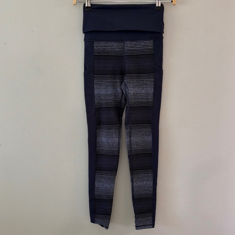 OFFLINE by Aerie The Hugger Foldover High Rise Striped Leggings Navy XS Pockets